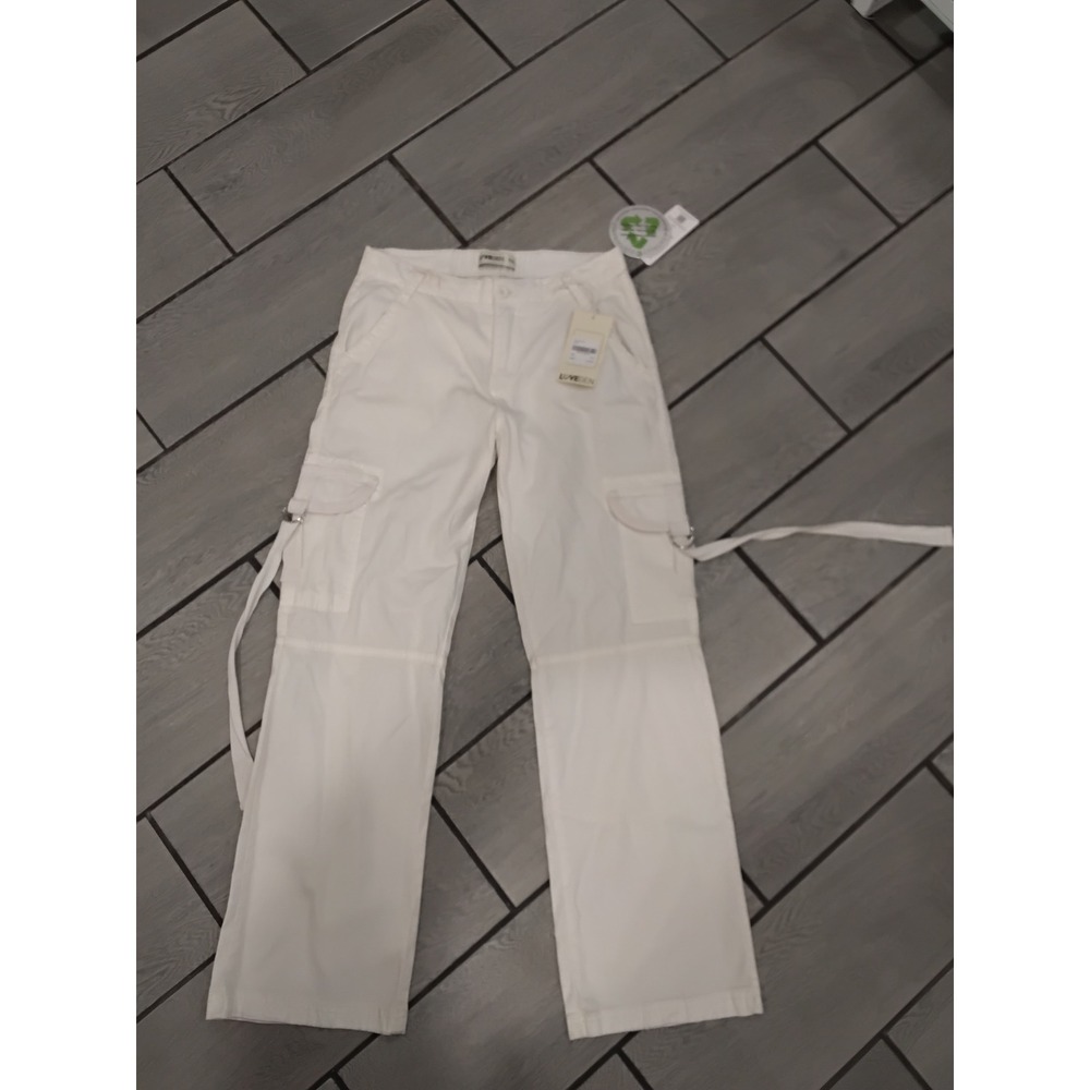 LOVEGEN Women Ecru Cargo Pants Size 5/28 Relaxed‎ Fit Tie Ankle Sustainable